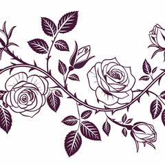 Seamless victorian rose border pattern in faded ink style