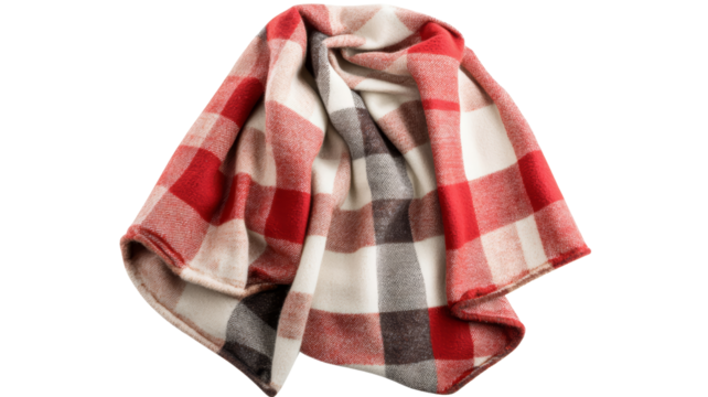 A cozy, red plaid blanket draped elegantly, perfect for adding warmth and comfort to any living space.
