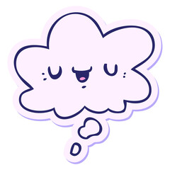 happy cartoon face with thought bubble as a printed sticker