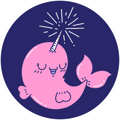 icon of a tattoo style happy narwhal © lineartestpilot