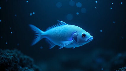 Luminous Blue Fish in Deep Ocean Waters