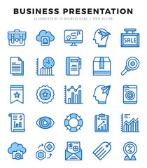 Set of 25 Business Presentation Two Color Icons Pack.