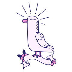 scroll banner with tattoo style seagull bird