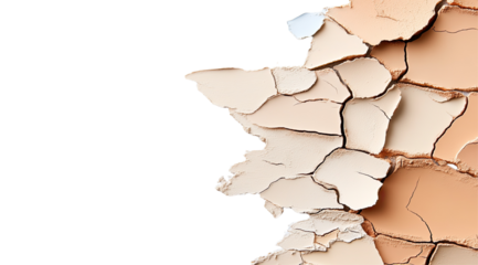 Close-up of cracked, light beige makeup isolated on transparent background