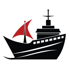 silhouette ship on white background