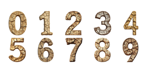 Cracked Earth Texture Numbers Set. Environmental Awareness And Climate Change Collection Isolated On Transparent Background