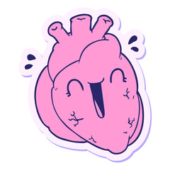 sticker of a cartoon heart laughing