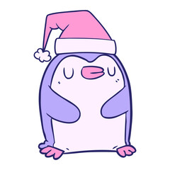 cartoon penguin wearing christmas hat