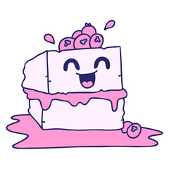 hand drawn quirky cartoon happy cake slice
