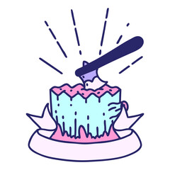 scroll banner with tattoo style axe in tree stump