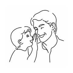 Father and child sharing a secret line art illustration
