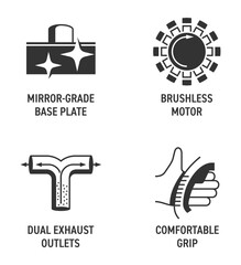 Electric planer properties icons set in monochrome style