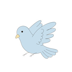 Blue Doodle Drawn Dove Bird Symbol Icon. Peace and Freedom Mascot Character. Cute Lovely Childish Outline Pet Silhouette. Baby Room Interior or Wedding Romantic Decoration