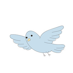 Blue Doodle Drawn Dove Bird Symbol Icon. Peace and Freedom Mascot Character. Cute Lovely Childish Outline Pet Silhouette. Baby Room Interior or Wedding Romantic Decoration