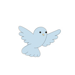 Blue Doodle Drawn Dove Bird Symbol Icon. Peace and Freedom Mascot Character. Cute Lovely Childish Outline Pet Silhouette. Baby Room Interior or Wedding Romantic Decoration