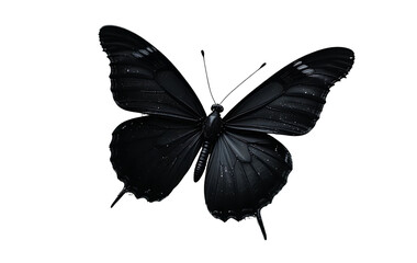 Minimalist black butterfly flying, transparent background.