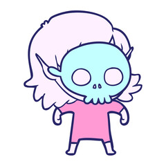 happy cartoon elf girl wearing skull mask