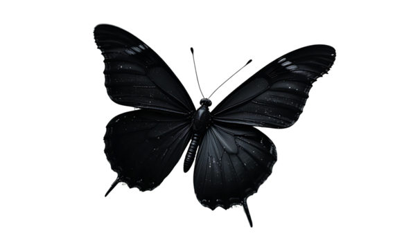 Minimalist black butterfly flying, transparent background. - Powered by Adobe