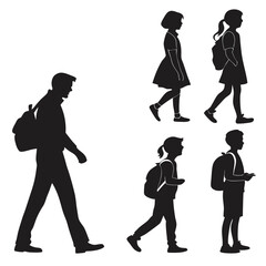 silhouette Man girl students classmates pictogram icon on white background