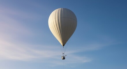 Naklejka premium A large, white hot air balloon floats peacefully against a clear, blue sky with some fluffy clouds