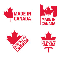Made in Canada - stamp for production labeling. 4 versions, flat style