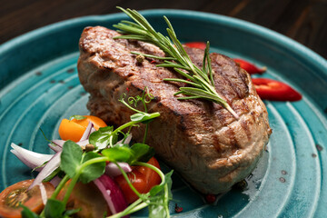 Grilled meat steak with vegetables