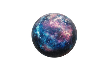 Stunning detailed image of a spherical galaxy planet with vibrant colorful nebulae and star clusters in space on a white background