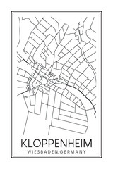 Hand drawn printable downtown road map poster of borough KLOPPENHEIM of the German city of WIESBADEN on solid white background with city name