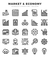 Collection of Market & Economy 25 Lineal Icons Pack.