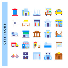 Fototapeta premium 25 City Flat icon pack. vector illustration.