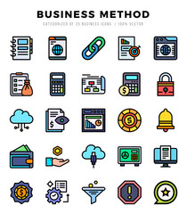 Vector icons set of Business Method. Lineal Color style Icons.