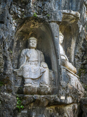 Rock caving scultors at Feilai Feng mountian in Lingyin Temple,One of the largest Buddhist temples in Hangzhou city of China