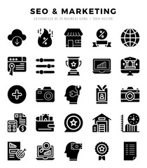 SEO & Marketing elements. Glyph web icon set. Simple vector illustration.