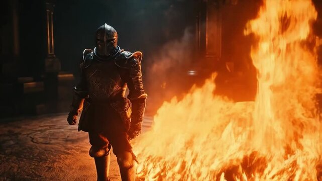 Inferno's champion: The fire knight ignites courage, burning through darkness.