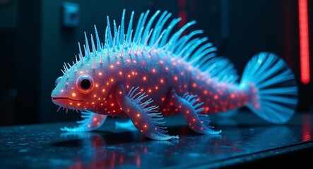 Fototapeta premium Digital Art of Aquatic Fantasy Creature with Shimmering Blue Skin and Red Glow