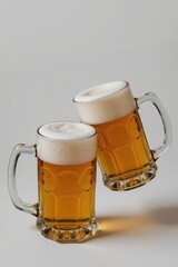 Two Frothy Beer Mugs Cheers Toast Festive Celebration Golden Ale