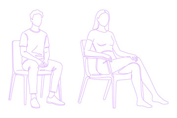 person sitting upright on a chair pose lineart illustration