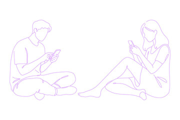 person sitting while using a smartphone pose lineart illustration