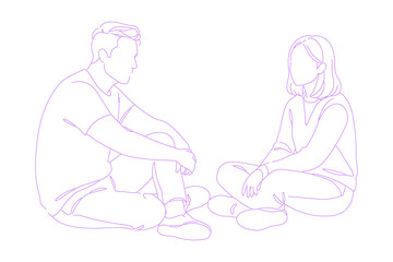 two people sitting and talking together pose lineart illustration