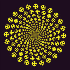 Radiating Spiral Arrow Pattern – Abstract Mathematical Design with Blue Arrows on Dark Background for Graphic Design and Modern Art Concepts