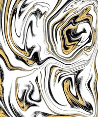 Elegant Black, Gold, and White Marble Swirl Liquid Abstract Background.