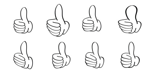 Cartoon thumbs up. Do and don't or like and dislike symbols. Yes or no button with thumbs up and thumbs down. Gesture hand drawn.