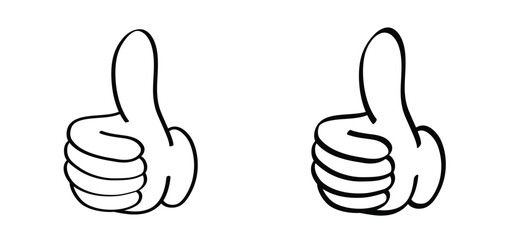 Cartoon thumbs up. Do and don't or like and dislike symbols. Yes or no button with thumbs up and thumbs down. Gesture hand drawn.