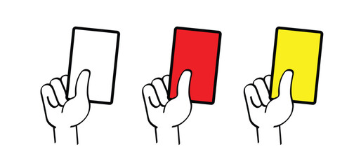Red, yellow card soccer ball. Cartoon referee card, hand, holding a card. Vector stadium, supporters. wk, ek sport finale, sports game. Street ball. Playground 2026, 2027, 2028. 
