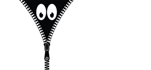 Cartoon zip fastener with zipper puller ans eye. Clasp for clothes. Clothing accessories and zip types. Zippers. Set of closed and open zip with fastener. Unzip, closed zipper locks. Sewing zip line.