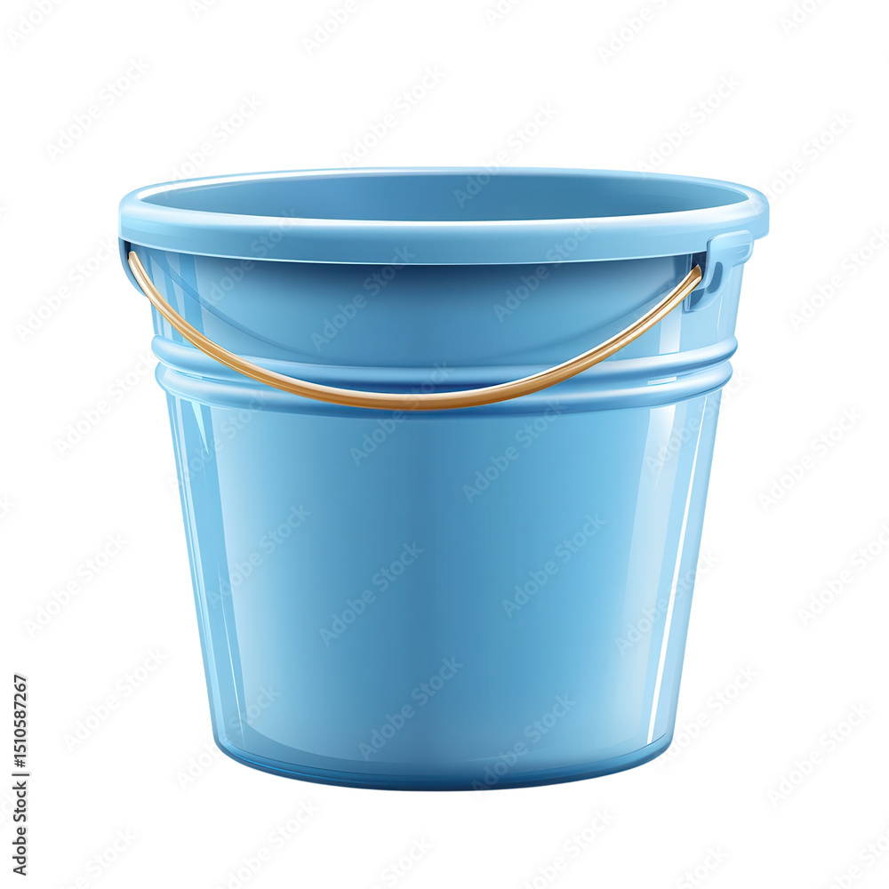 Poster a pristine light blue bucket with a gleaming golden handle ready for on transparent background