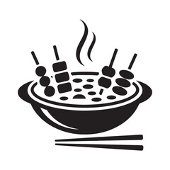 Asian hotpot / hot pot or steamboat line art icon for food apps and websites, Vector black silhouette. with white background