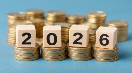 Financial Planning for 2026 with Economic Preparedness and Investment Strategies. Budgeting, Future Growth, And Wealth Management. 2026 Written on a Wooden Cubes.