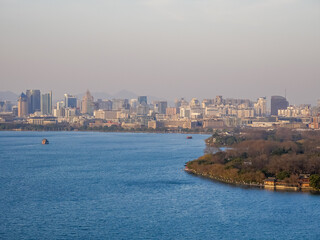 Obraz premium Sunset scenic view at Xihu(west lake),located at hangzhou city in Zhejiang province,China