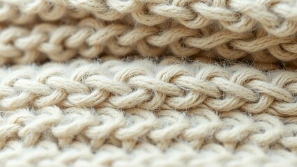 Fototapeta premium Makroaufnahme eines beigen Wollstoffes mit sichtbarer Struktur – weich, warm und ideal für Mode, Handarbeit und Textildesign.